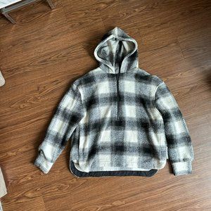 Anthropologie Plaid 1/4 Zip Fleece Acrylic Hoody - Black / White - Joie - Small